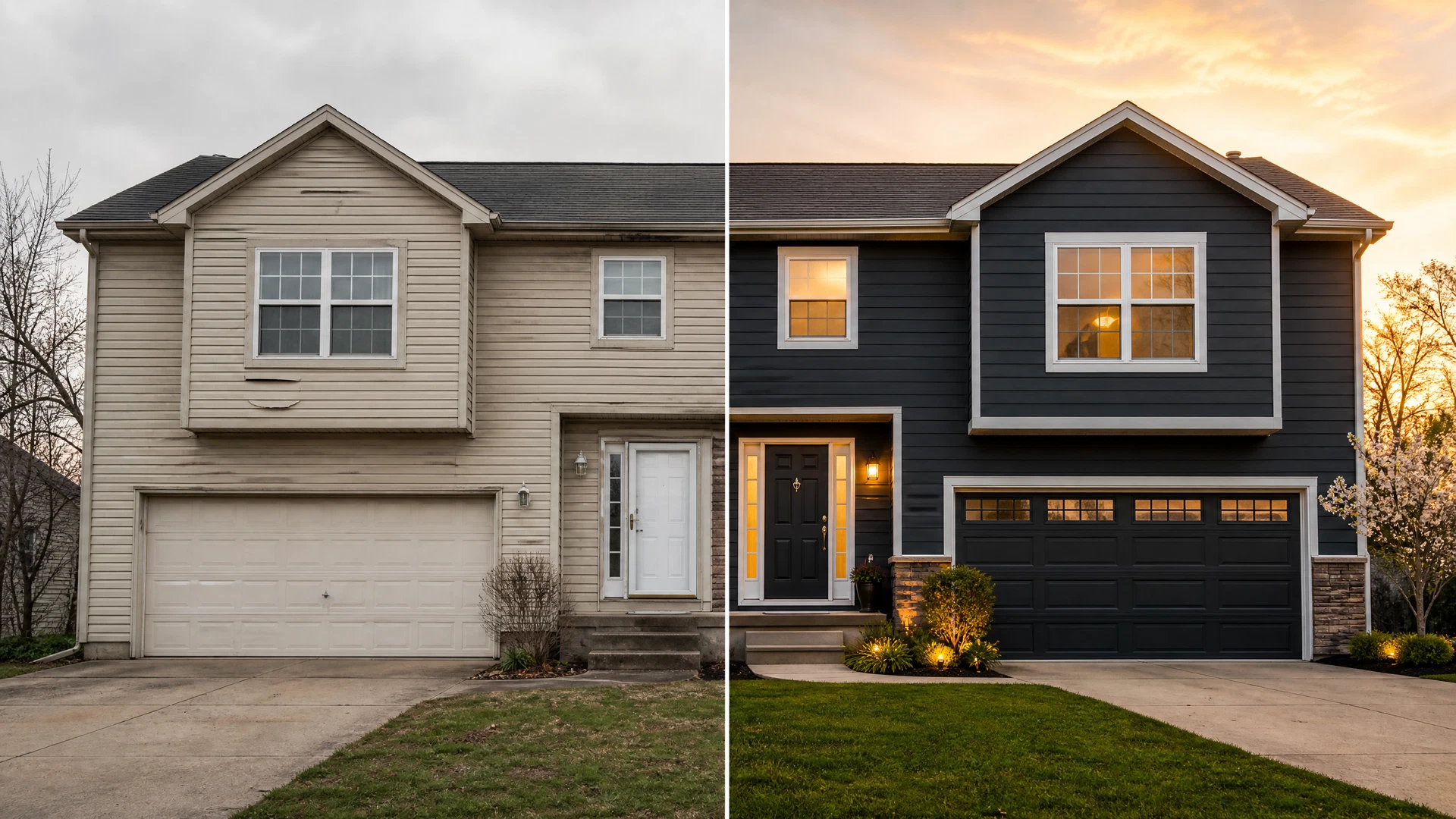 Before and after: cheap vinyl siding versus premium fibre cement transformation
